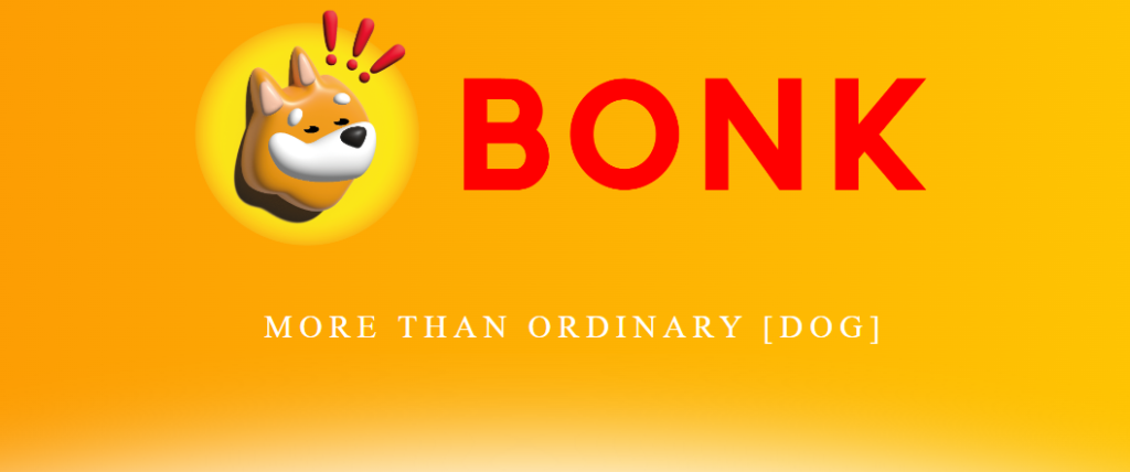 BONK cryptocurrency logo featuring a Shiba Inu dog with the slogan 'More Than Ordinary Dog'.