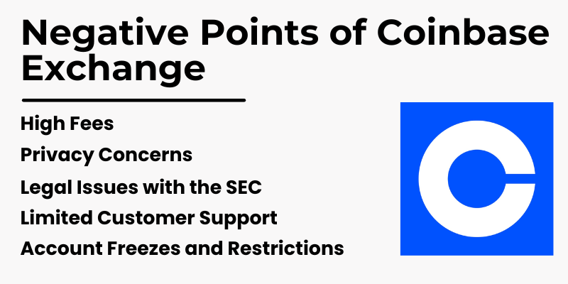 Negative aspects of Coinbase: High fees, privacy concerns, legal issues, limited customer support, and account restrictions.