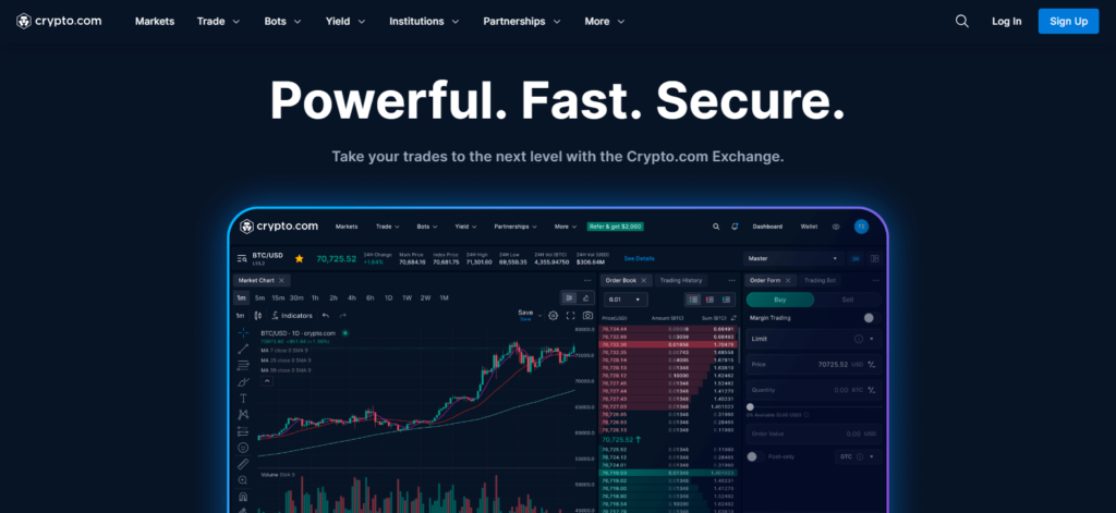 Crypto.com trading platform showcasing a powerful, fast, and secure user experience for trading cryptocurrencies.