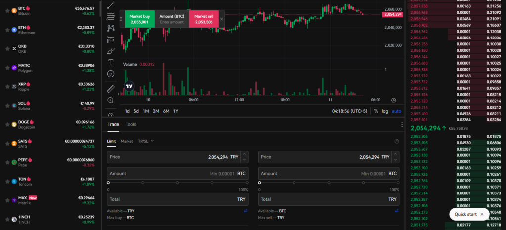 OKX trading interface showcasing live market data and user-friendly features for efficient cryptocurrency trading.