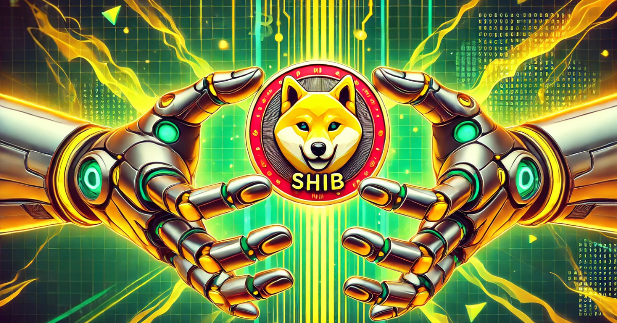 Robotic hands surrounding a Shiba Inu coin, symbolizing the rise of the SHIB cryptocurrency in the digital market."