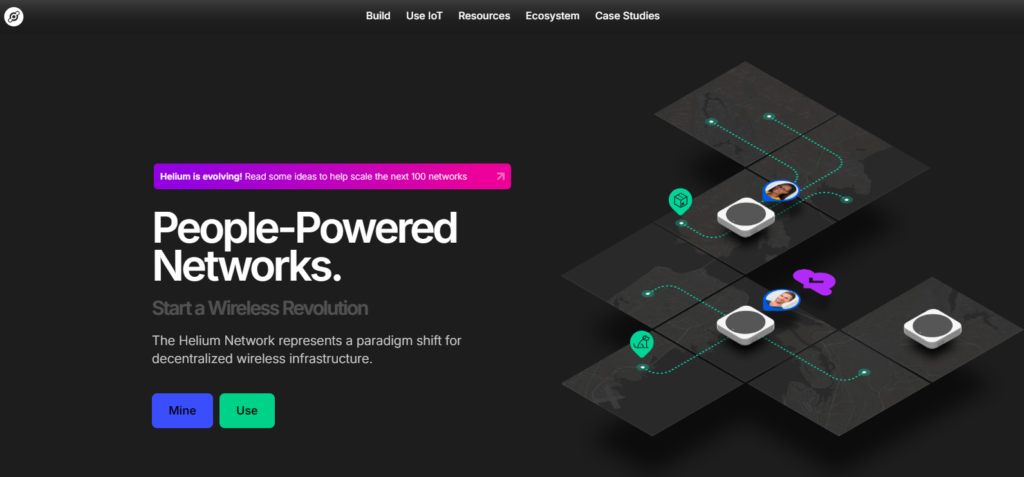 Helium network for decentralized wireless infrastructure with people-powered networks.