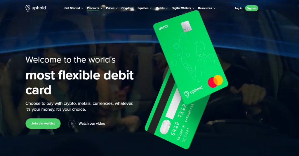 Uphold's flexible debit card for crypto, metals, and currencies.