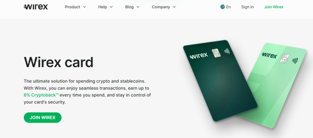 Wirex card for spending crypto and stablecoins with up to 8% Cryptoback rewards.