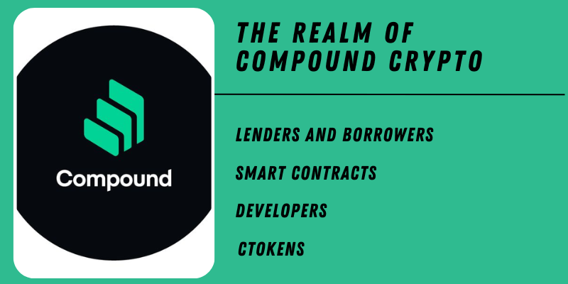 Compound Crypto ecosystem overview, including lenders, borrowers, smart contracts, developers, and cTokens.