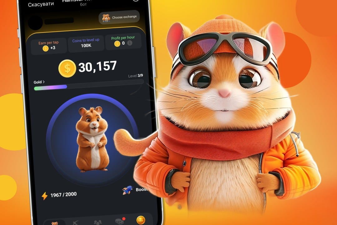 Hamster Kombat game screen showing 30,157 coins, level progress, and a 3D hamster character wearing an orange jacket and goggles.