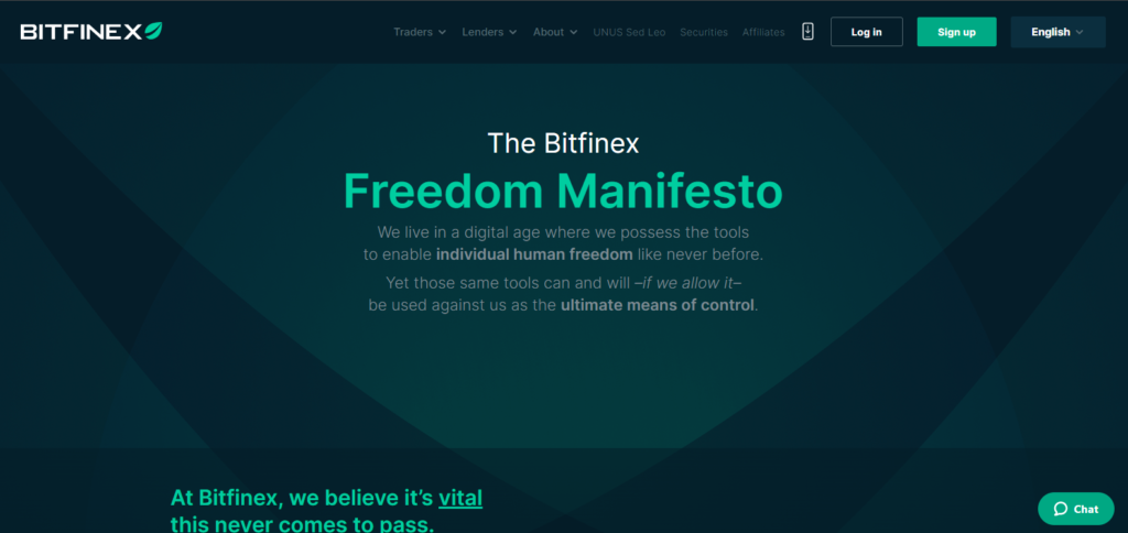 Bitfinex Freedom Manifesto emphasizing individual human freedom and tools in the digital age.