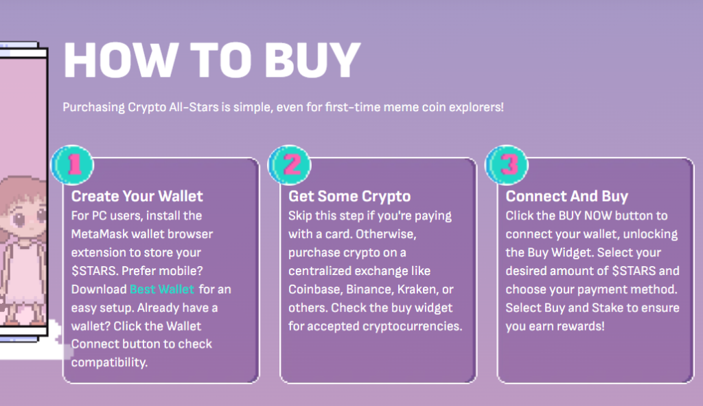 Step-by-step guide on how to buy Crypto All-Stars tokens.