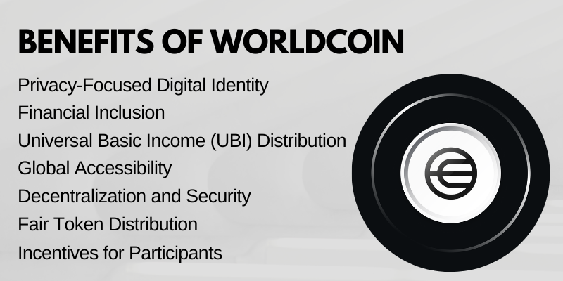 Benefits of Worldcoin including privacy, UBI, and global access.