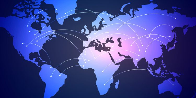 global network connection world map digital background