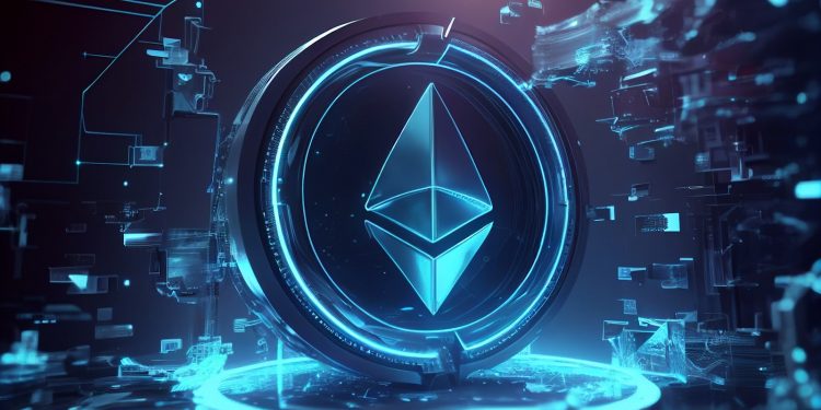 ETH Ethereum cryptocurrency coin, exchange and blockchain futuristic technology concept, Generative AI