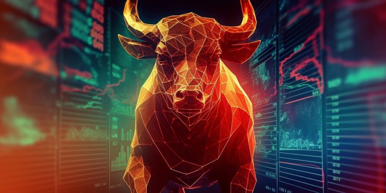 Creative abstract bearish and bullish forex chart on blurry texture. Stock market exchange and financial analysis. 3D Rendering. High quality photo Generative AI