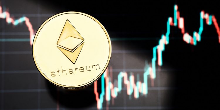 Ethereum cryptocurrency and background chart statistics