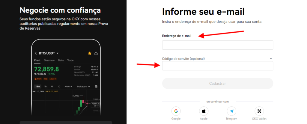 OKX código de convite