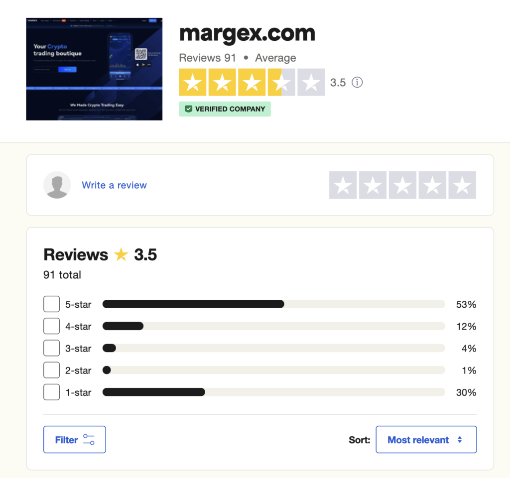 margex é confiável: trustpilot