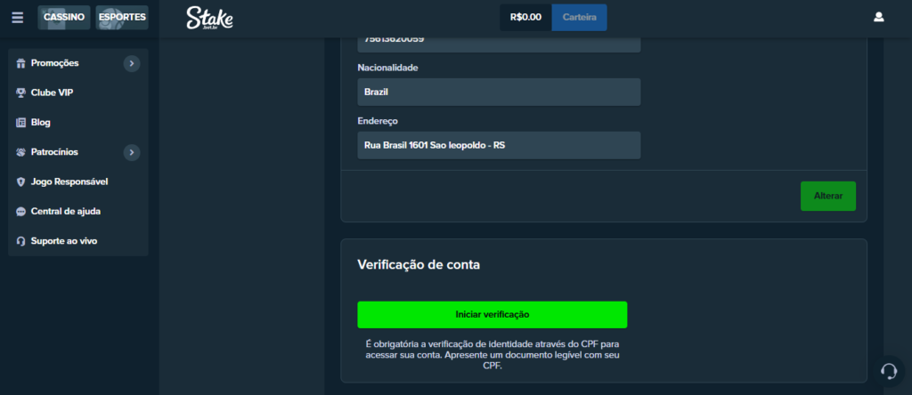 stake-verificar conta