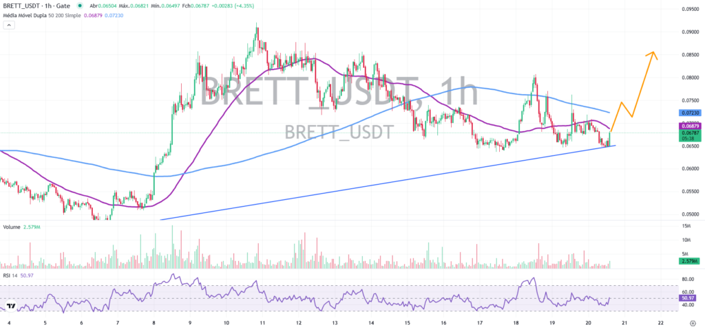 Análise do gráfico diário da memecoins Brett